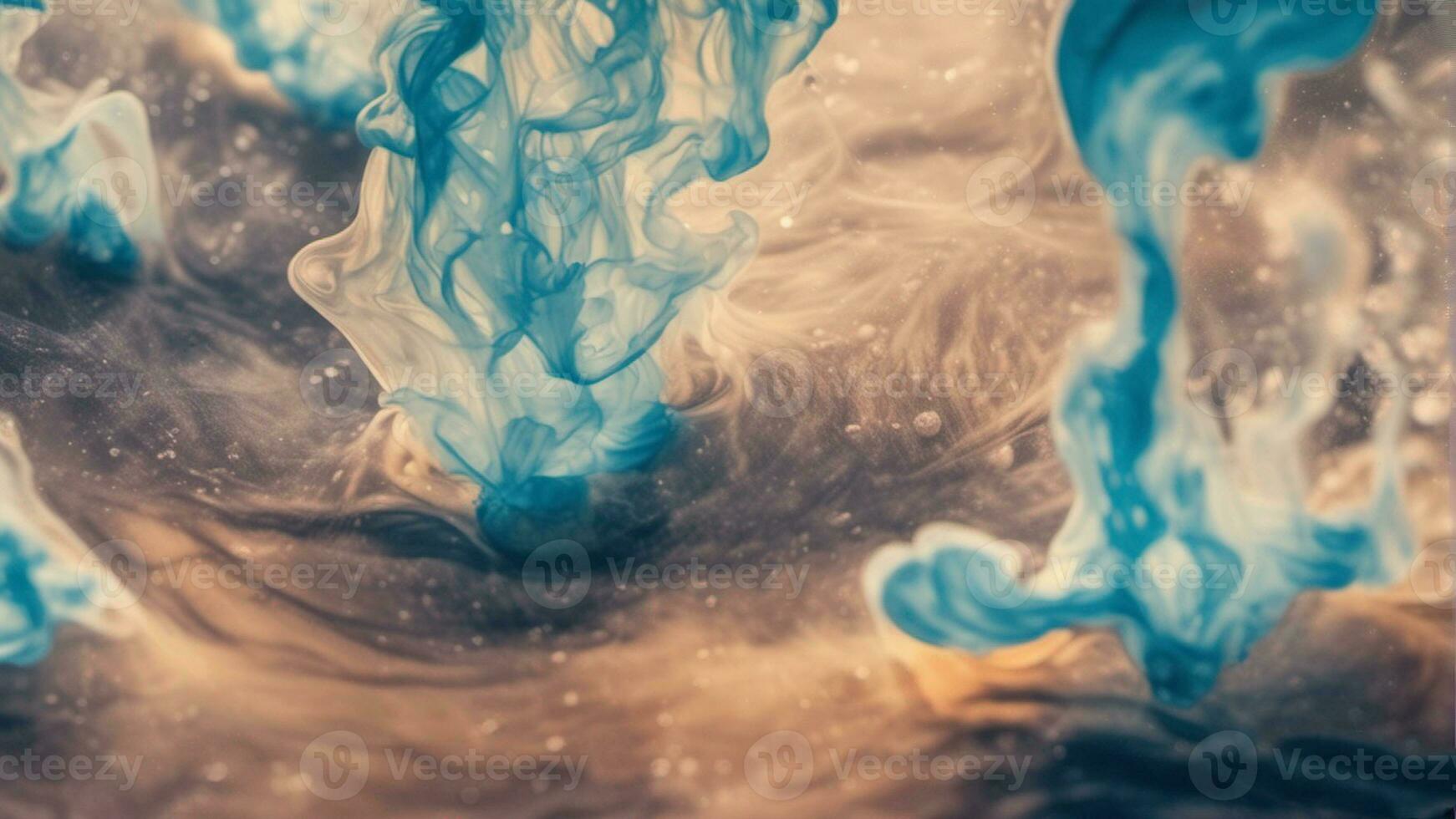 Blue Color Photo of ink in air splash acrilyc paint mixing liquid dye. AI-Generated
