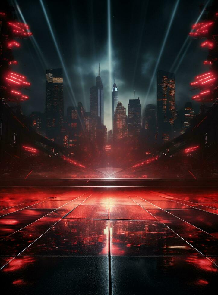 Ai Generative Backdrop Red Spotlights For Flyers, Banner and Backgrounds realistic image ultra hd high design photo