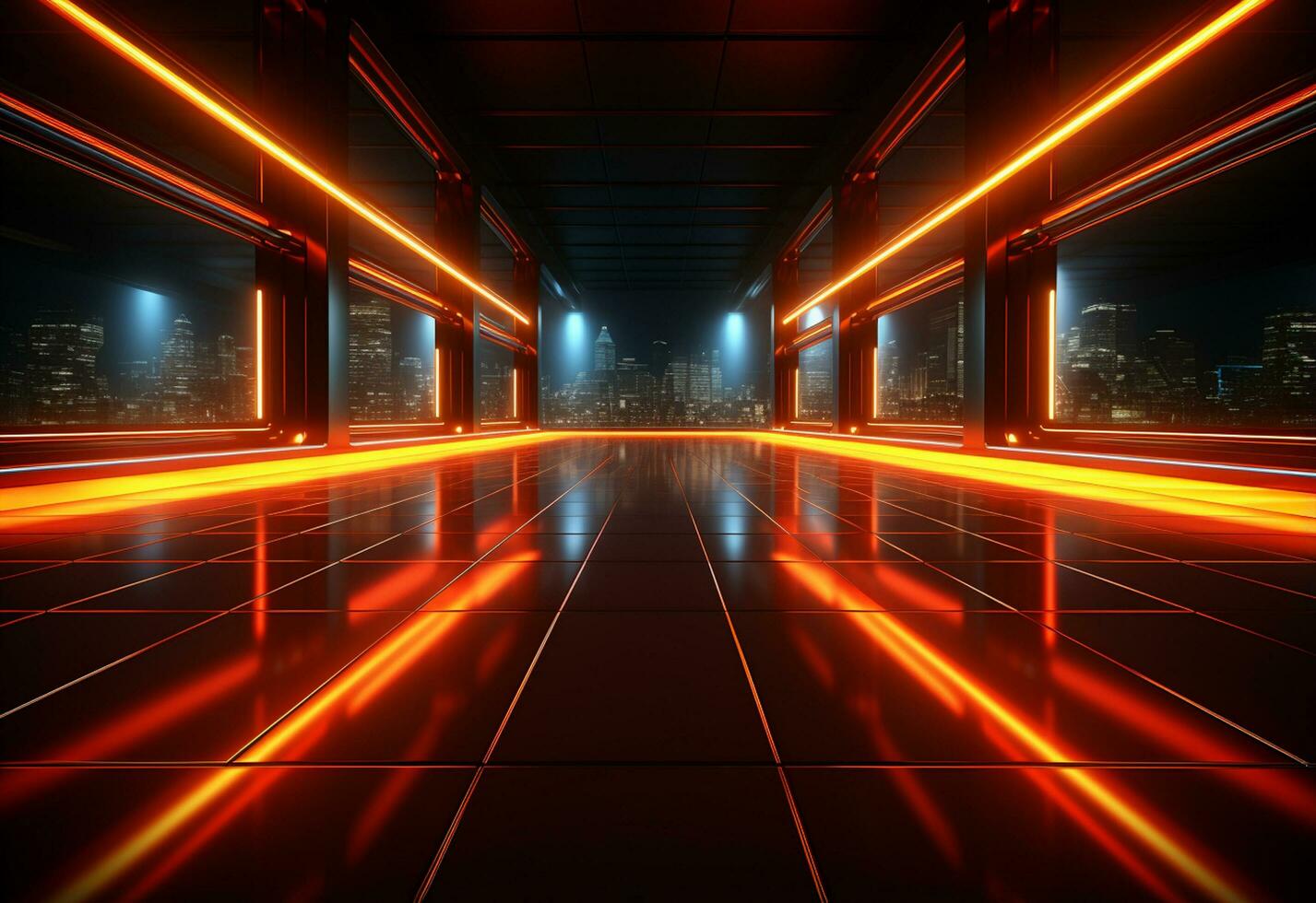 Ai Generative Yellow and red Neon illuminated futuristic backdrop realistic image- ultra hd- high design photo