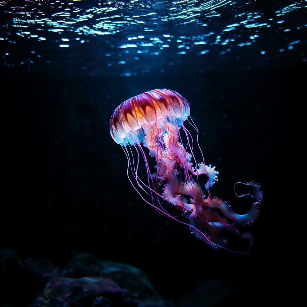 Colorful jellyfish with long tentacles - AI generated photo