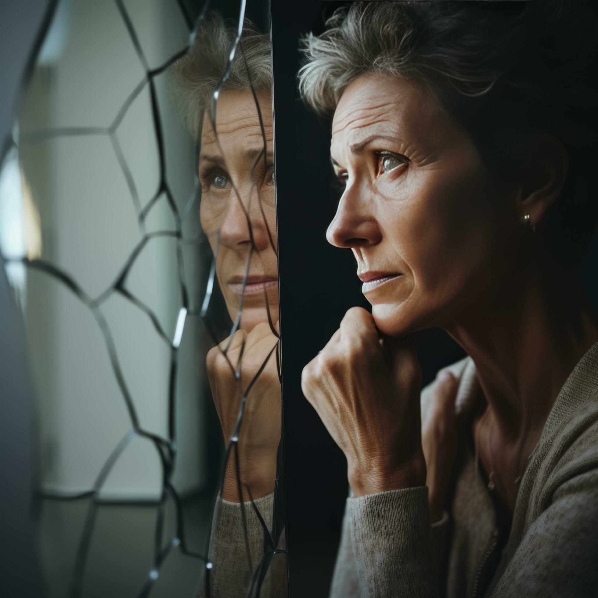 Cracked mirror reflection woman - AI generated 32694772 Stock Photo at ...
