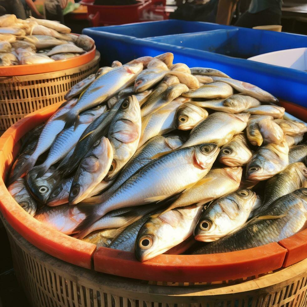 Fresco pescado mercado Tailandia - ai generado foto