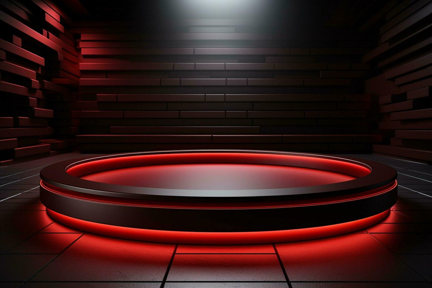 Ai Generated photo red light round podium and black background for mock up realistic image