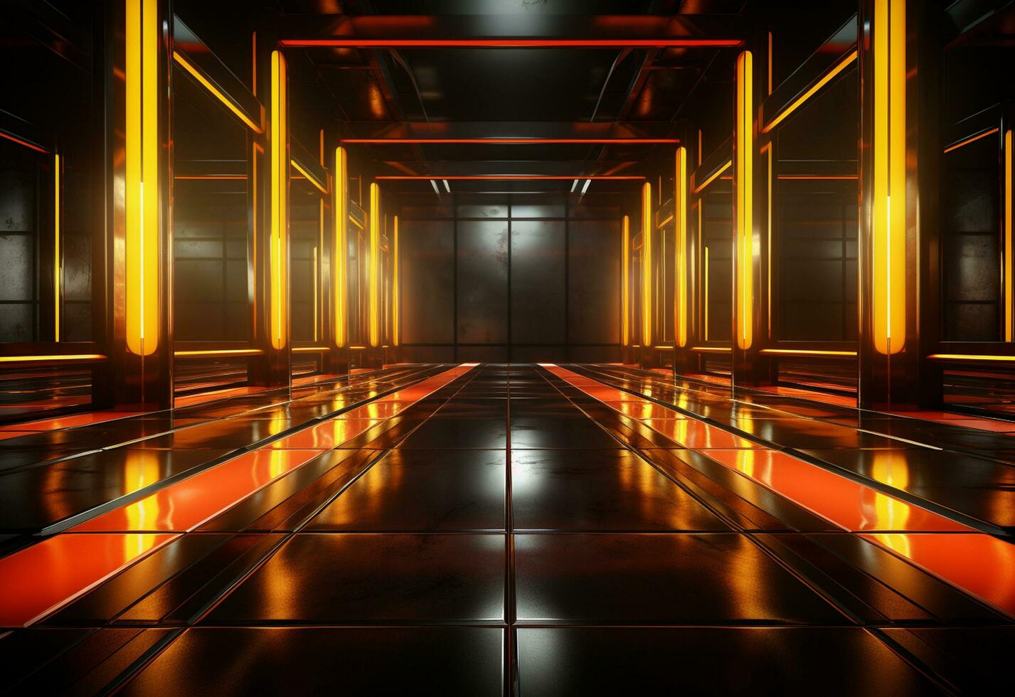 Ai Generative Yellow and red Neon illuminated futuristic backdrop realistic image- ultra hd- high design photo