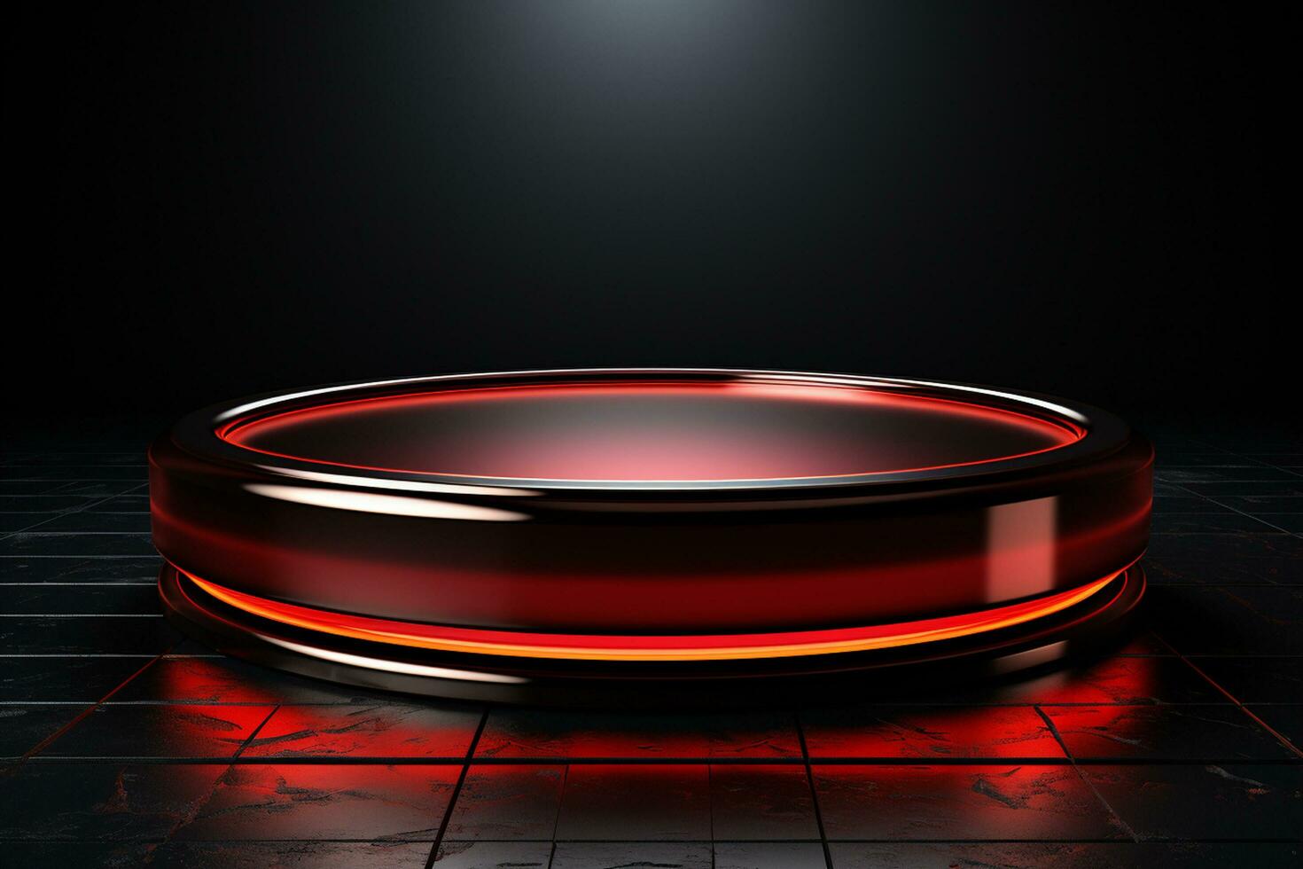 Ai Generated photo red light round podium and black background for mock up realistic image