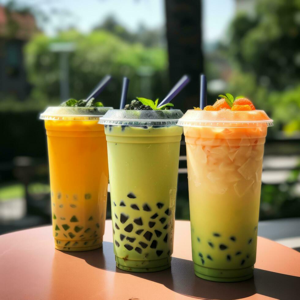 sabroso refresco en mesa - ai generado foto