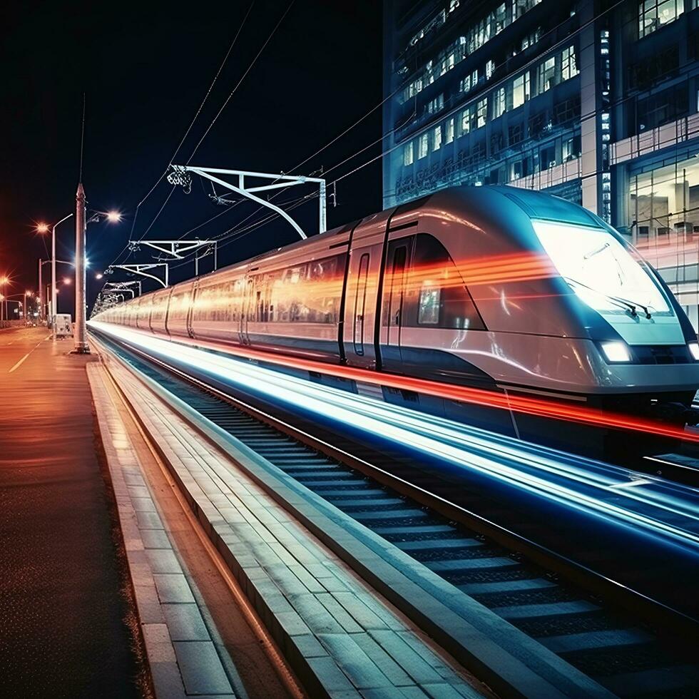Night city train speed - AI generated photo