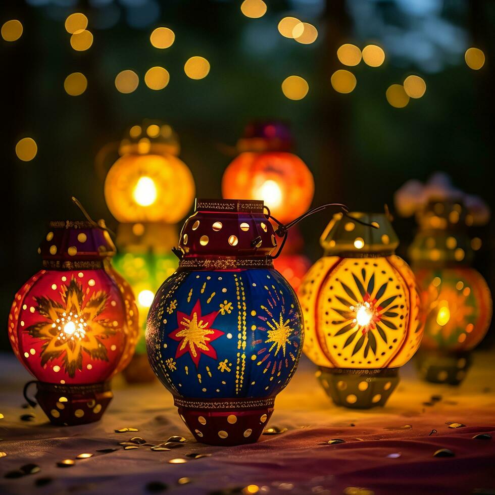 Decorative lanterns bokeh background - AI generated photo