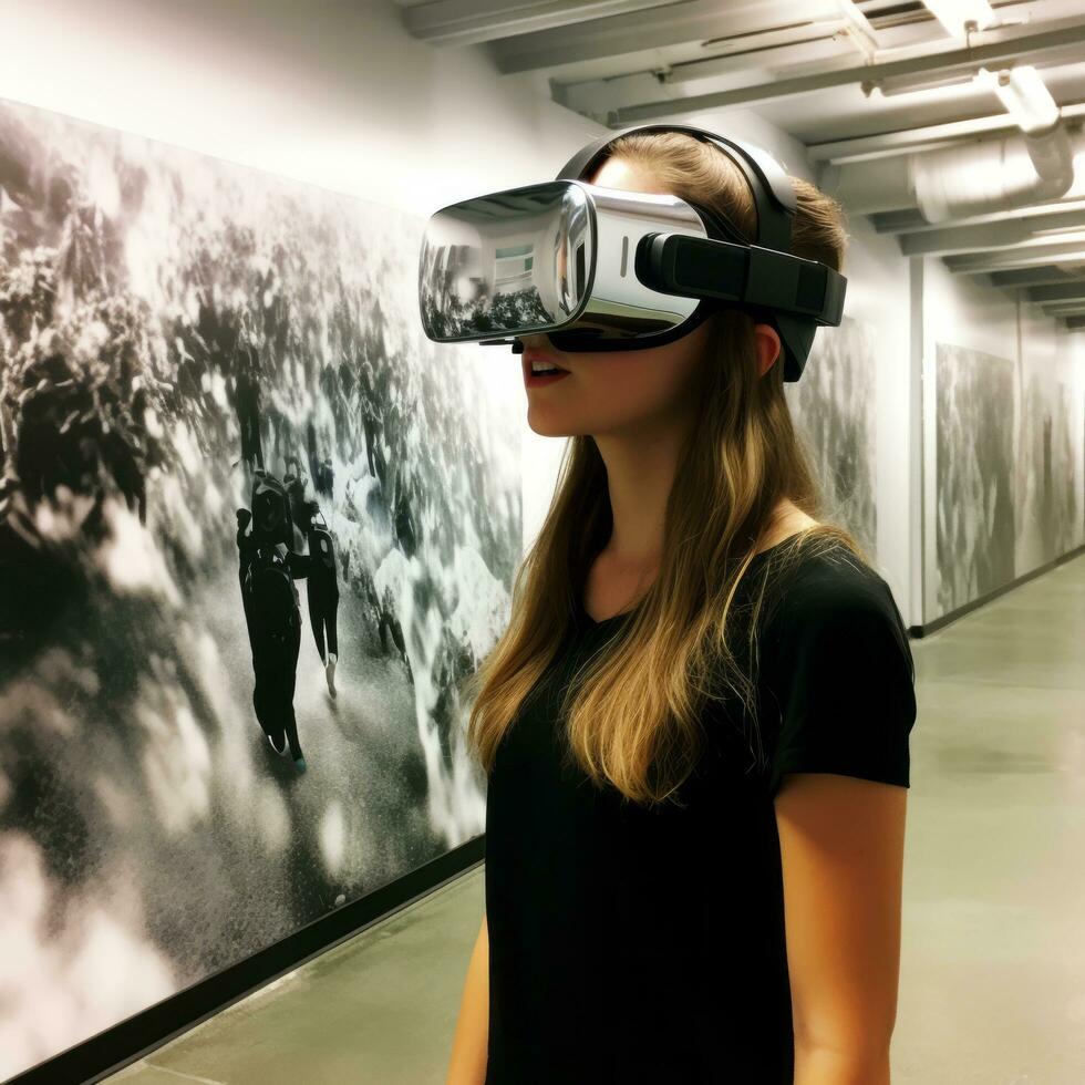 Young girl immersed in VR - AI generated photo