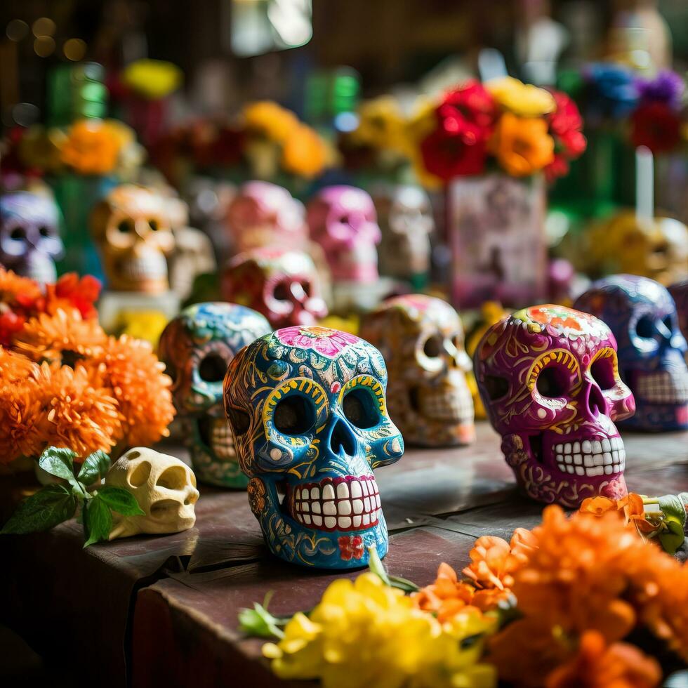 mexicano celebracion con calaveras - ai generado foto