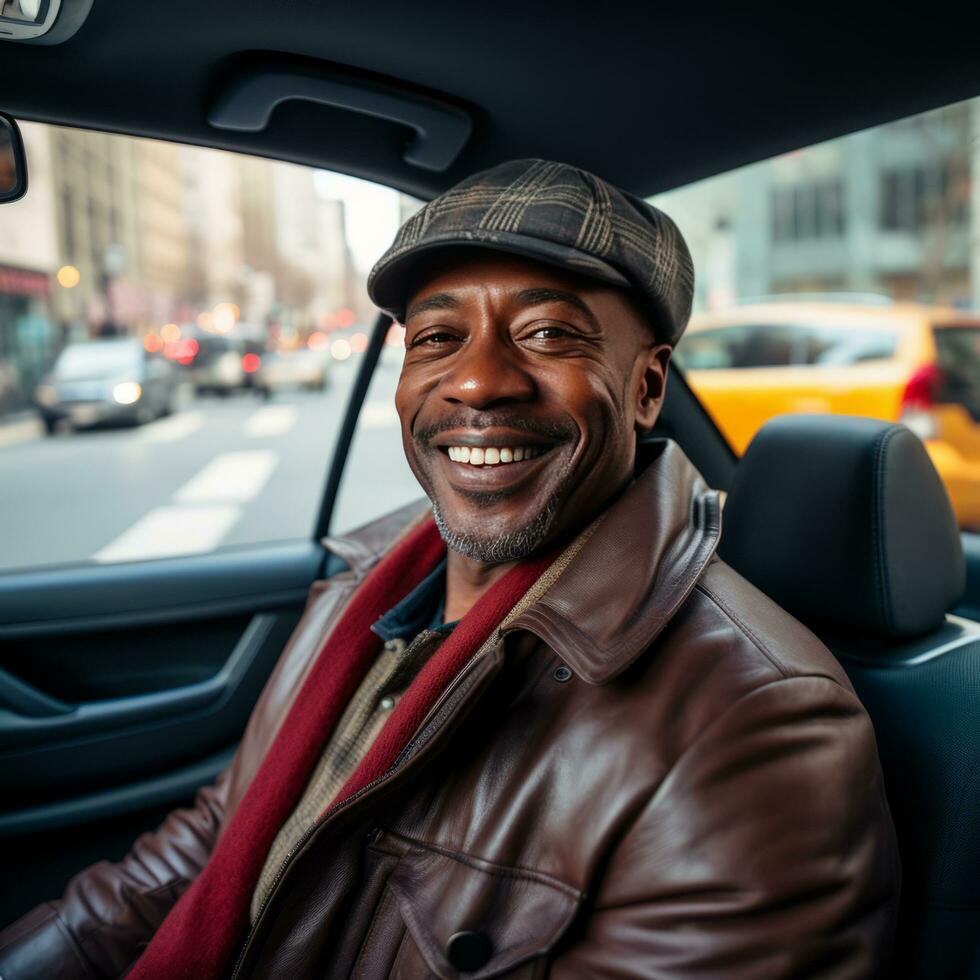 negro hombre saludar Taxi - ai generado foto