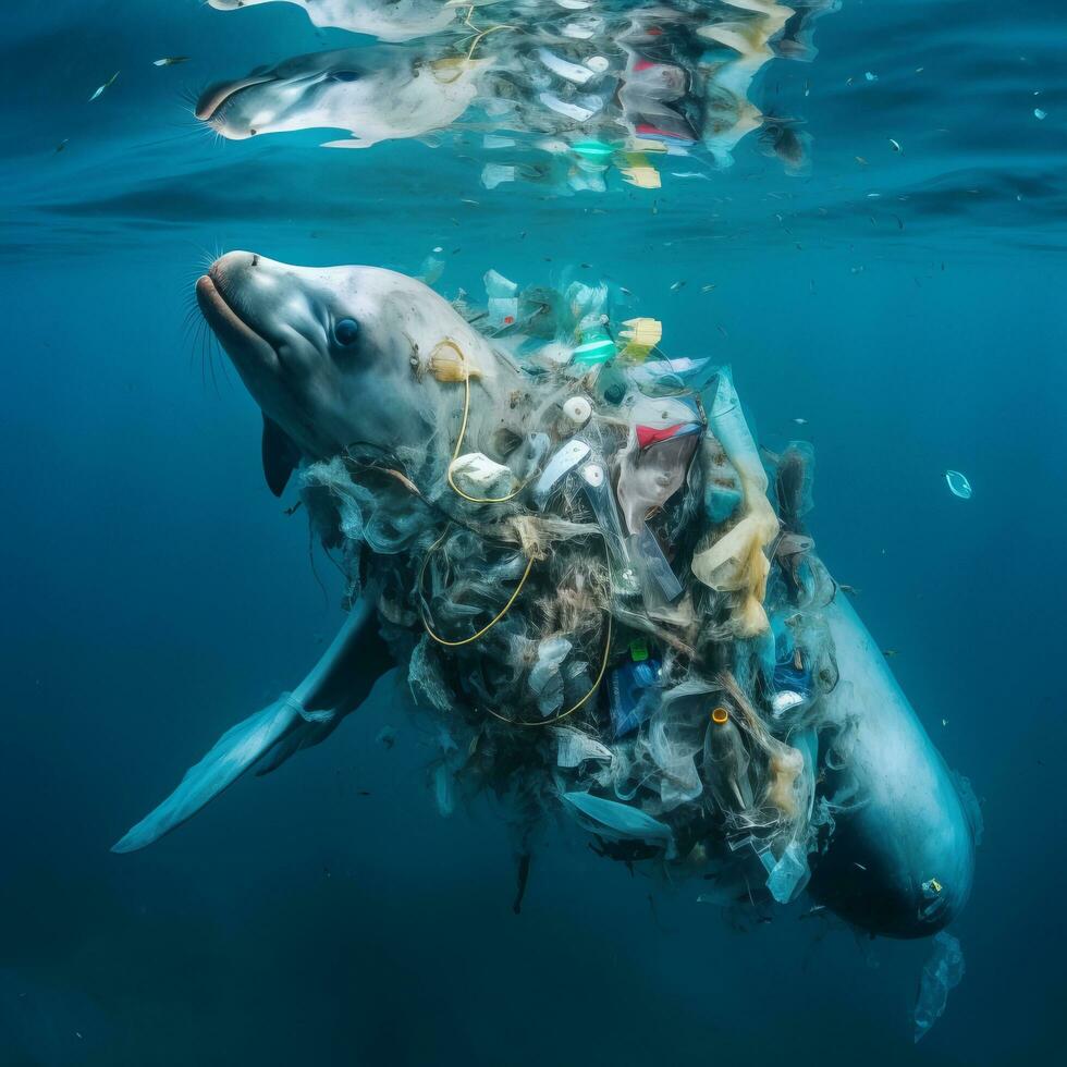 Ocean pollution  garbage and distress - AI generated photo