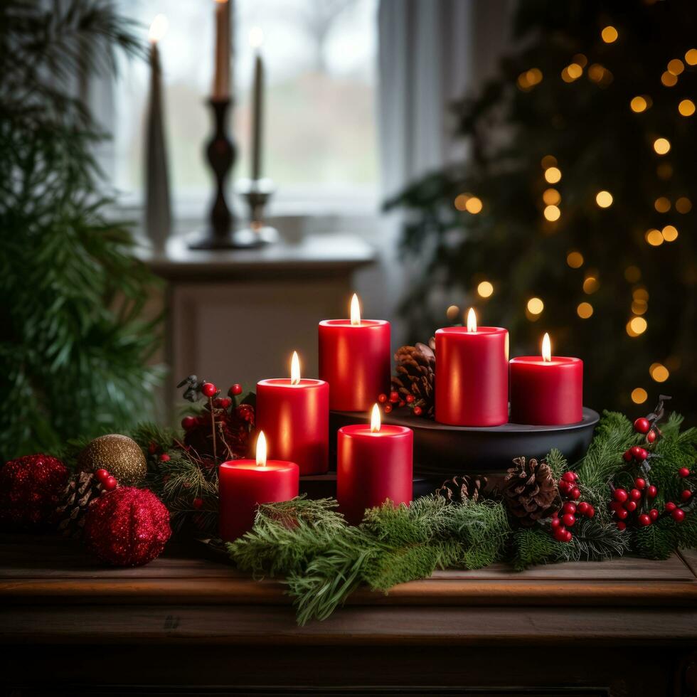 Festive christmas candle display - AI generated photo