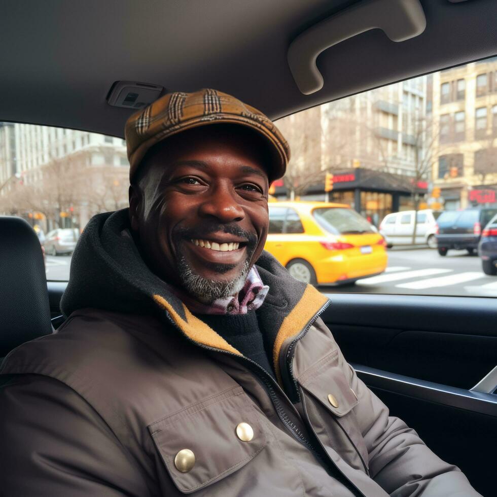 negro hombre saludar Taxi - ai generado foto
