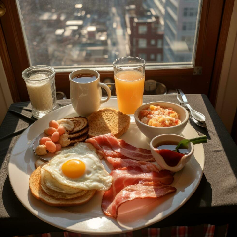 cocinero preparando americano desayuno - ai generado foto