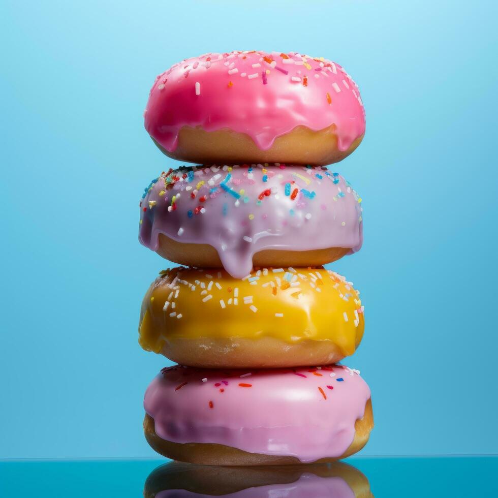 Colorful donuts on display - AI generated photo