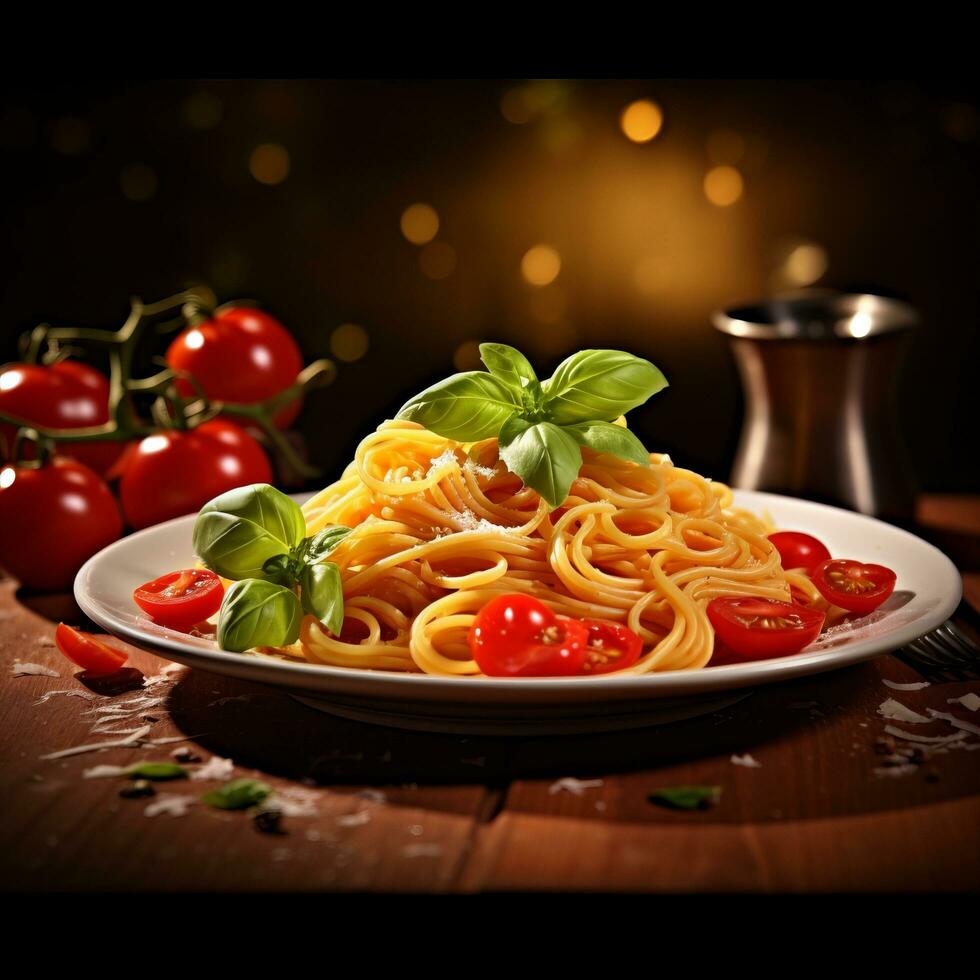 Delicious Italian Spaghetti Plate - AI generated photo