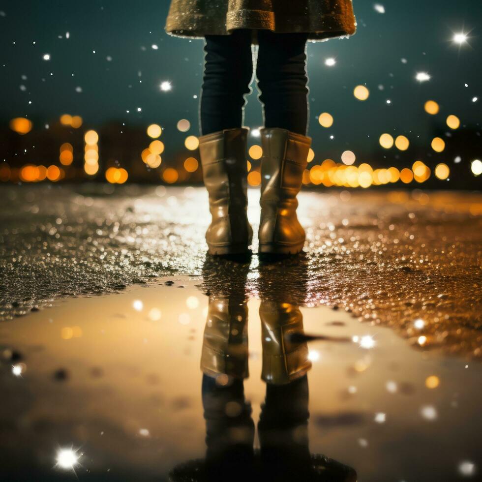 Winter Boots Reflect Festive Mood - AI generated photo