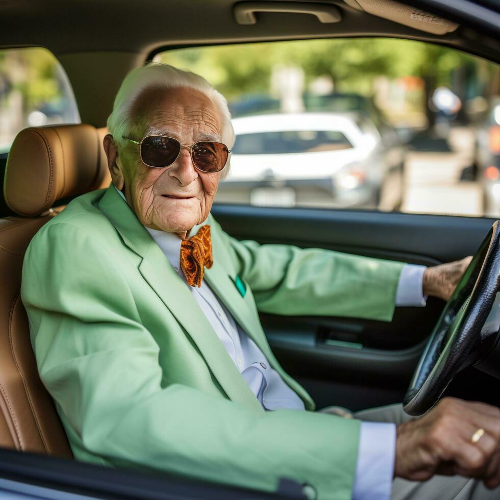 Stylish elderly man driving - AI generated photo