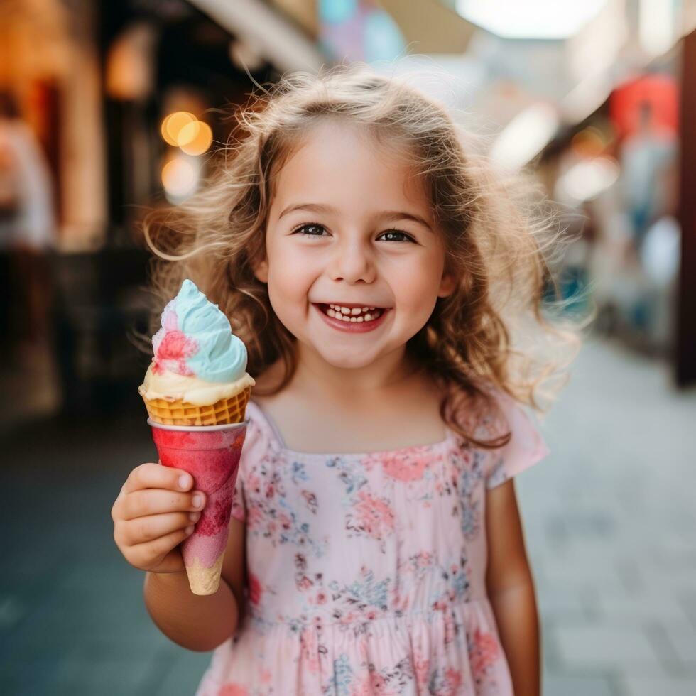 Happy girl with ice cream - AI generated photo