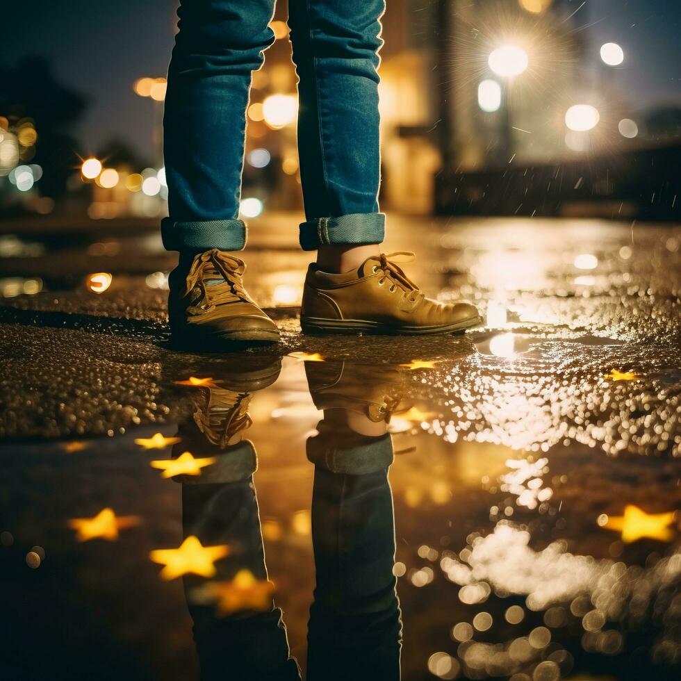 Festive Teenager's Legs Reflection - AI generated photo