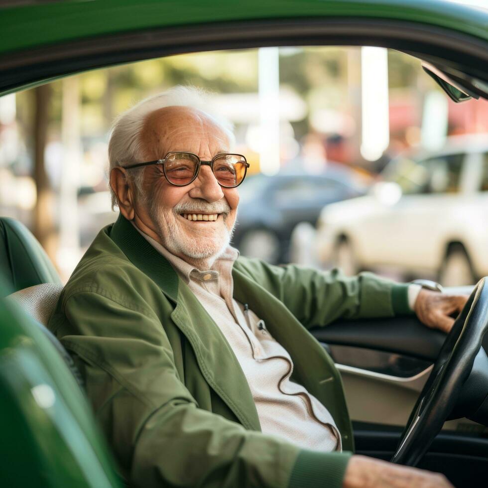 Stylish Elderly Man Driving - AI generated photo