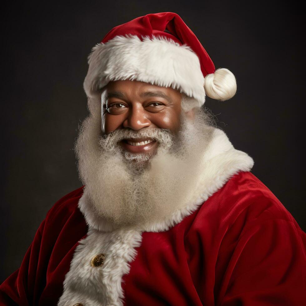 Smiling African American Santa - AI generated photo