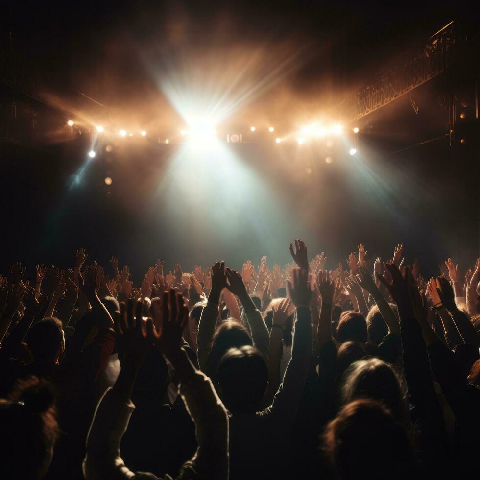 Euphoric Crowd in Dim-Lit Concert Hall - AI generated photo