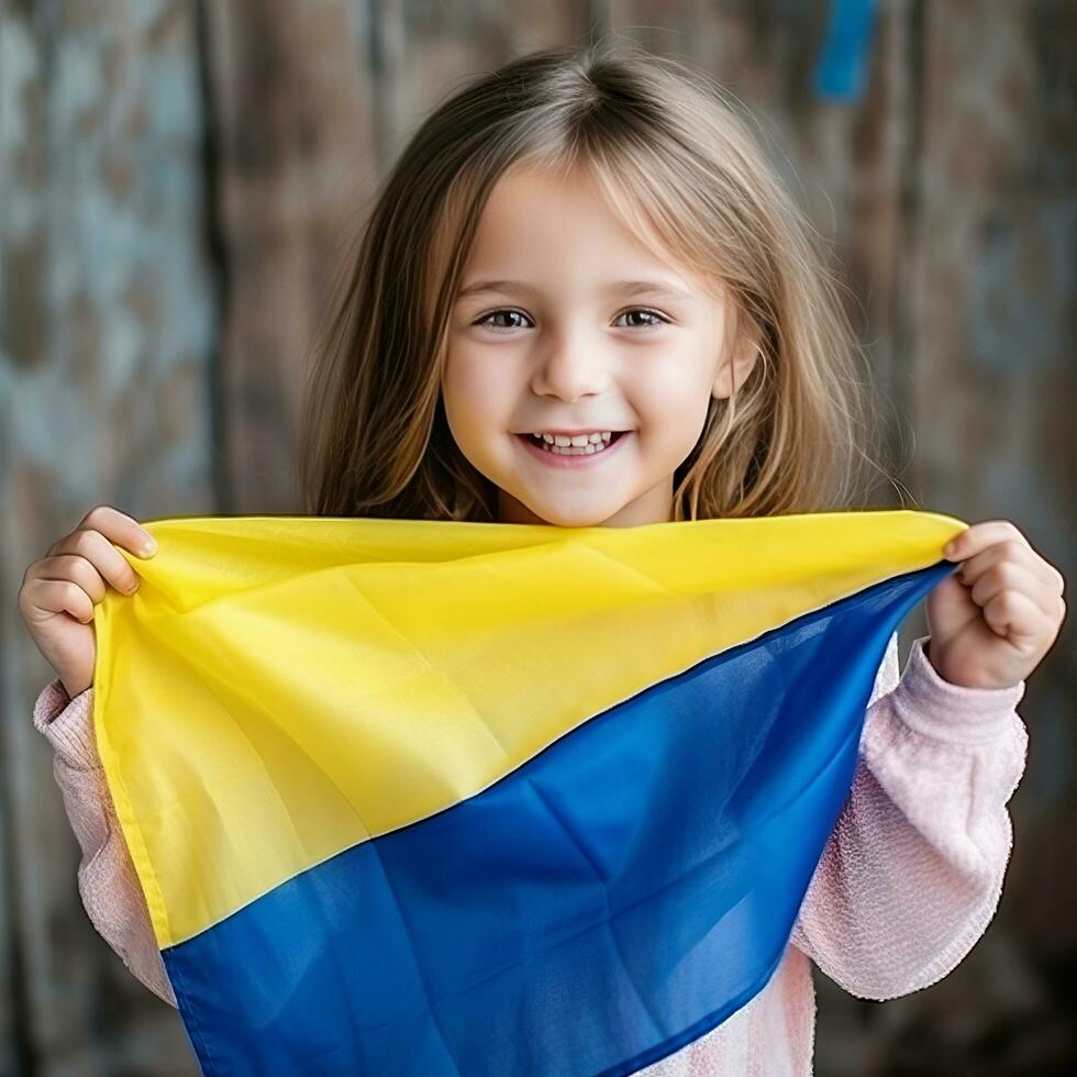 Proud Ukrainian Girl with Flag - AI generated photo