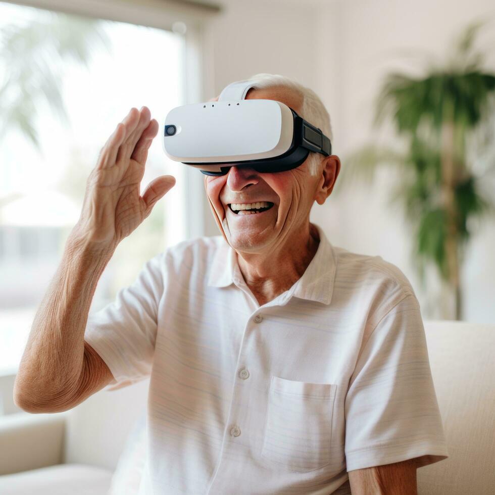 Elderly man using ar headset - AI generated photo
