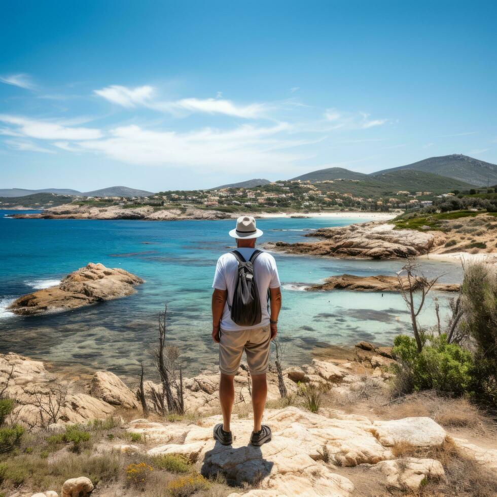 Senior tourist in sardinia - AI generated photo