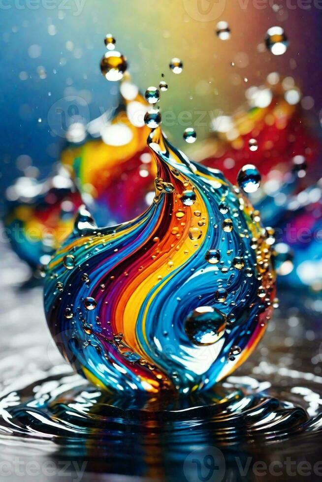 graphic with water drops and rainbow colorful background photo