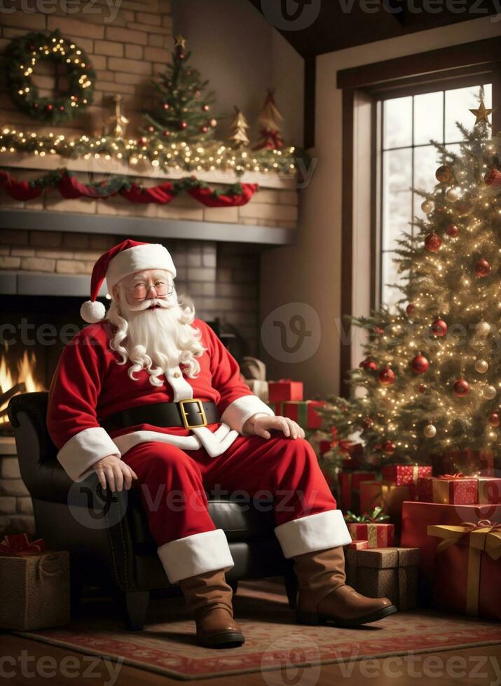 Christmas graphics Santa Claus by the fireplace photo