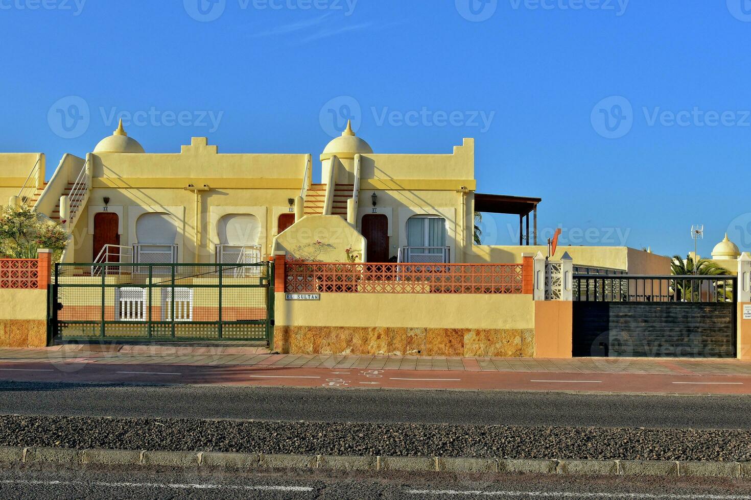 city of Corralejo on the Spanish Canary Island Fuerteventura on a warm holiday day photo