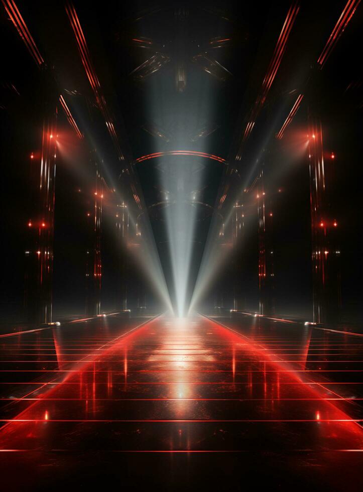 Ai Generative Backdrop Red Spotlights For Flyers, Banner and Backgrounds realistic image ultra hd high design photo