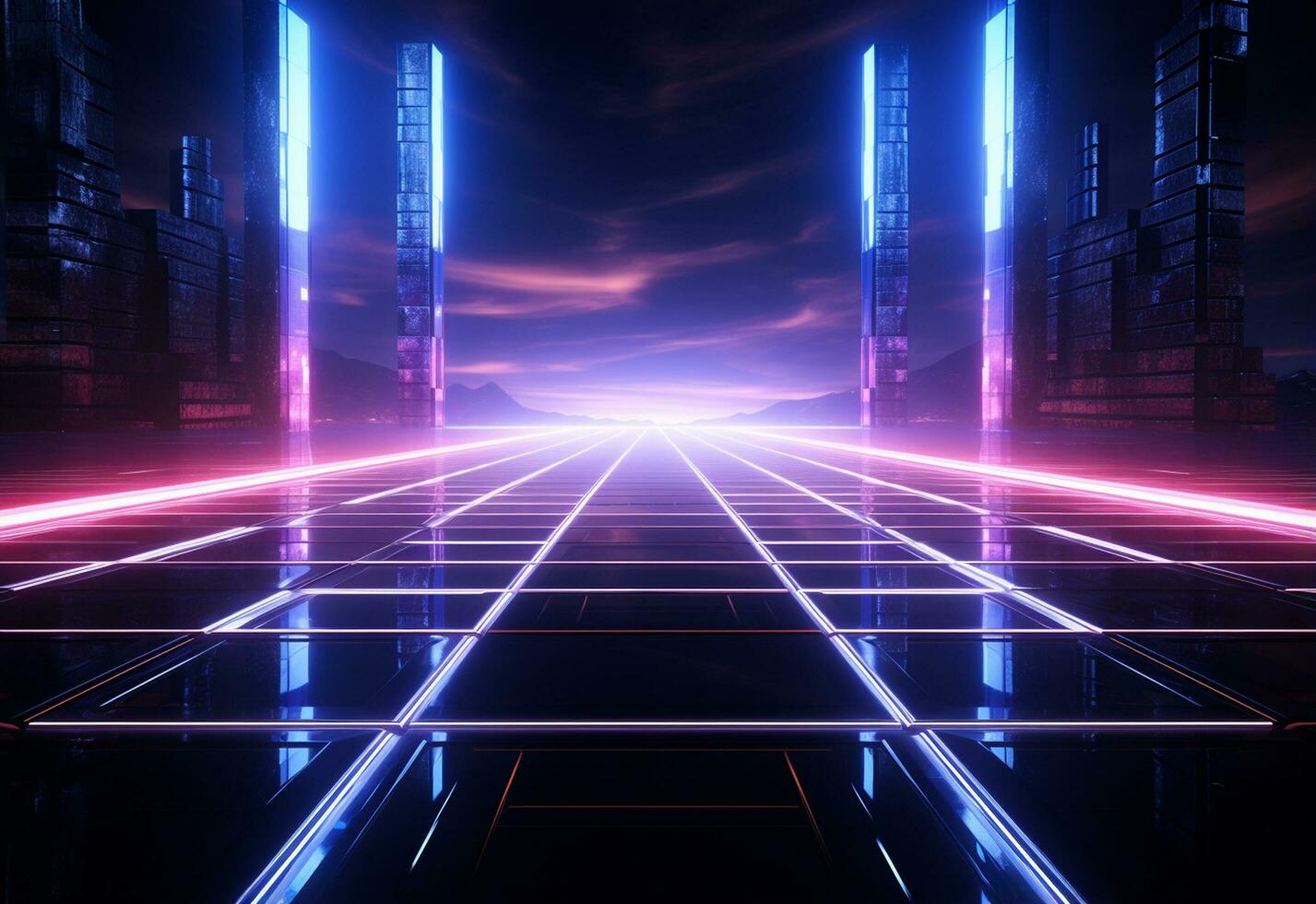 Ai Generated Neon illuminated futuristic backdrop realistic image, ultra hd, high design very detailed photo