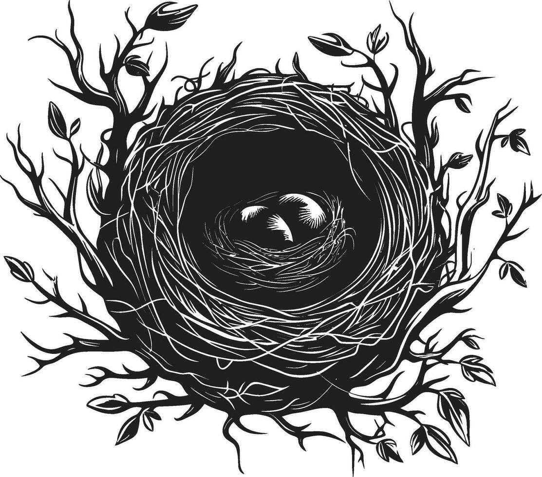 Aesthetic Aerial Dwelling Noir Nest Logo Simplicity in Shadows Graceful Bird Nest Design vector