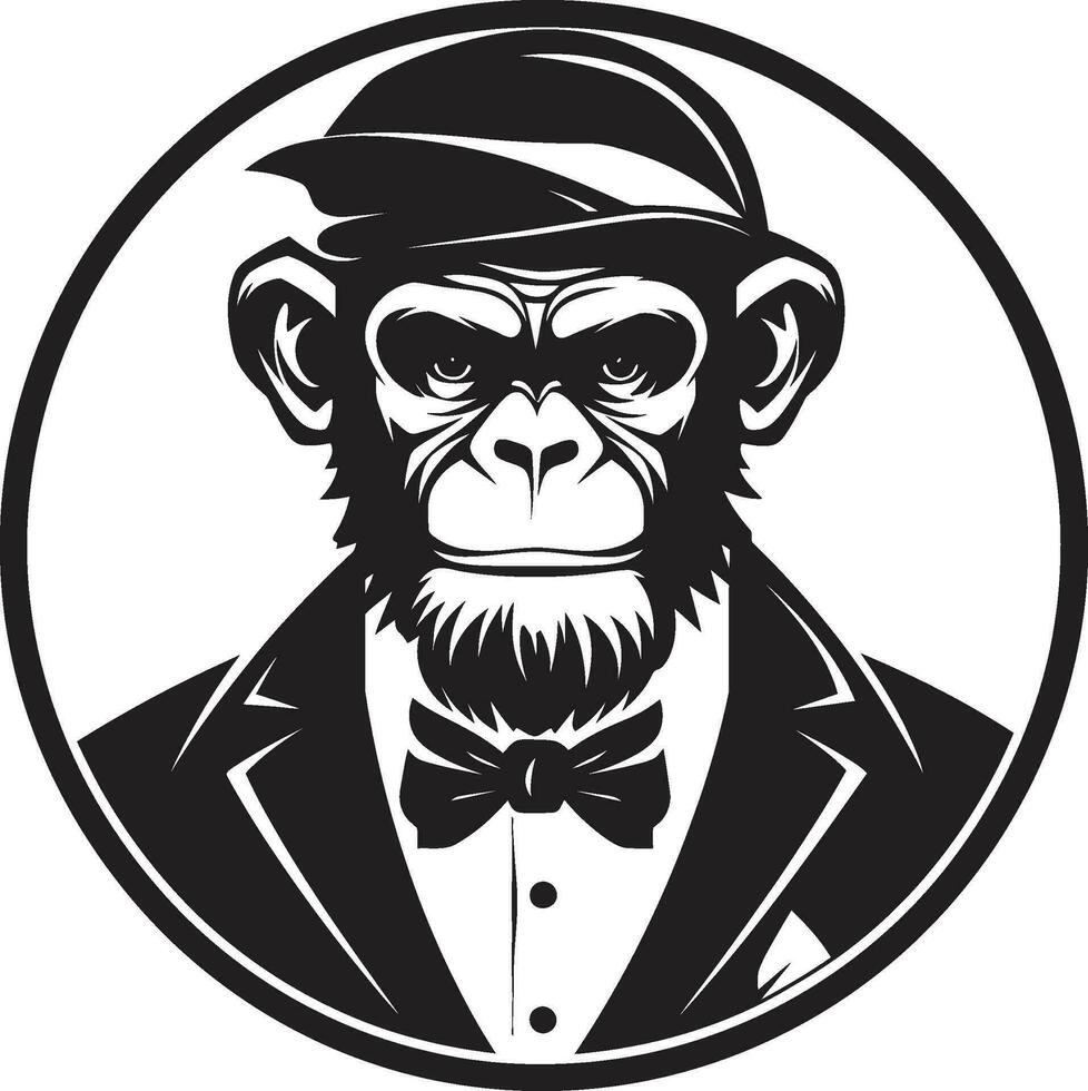 Sculpted Elegance Black Vector Primate Icon Monochromatic Majesty Chimpanzee Emblem in Black