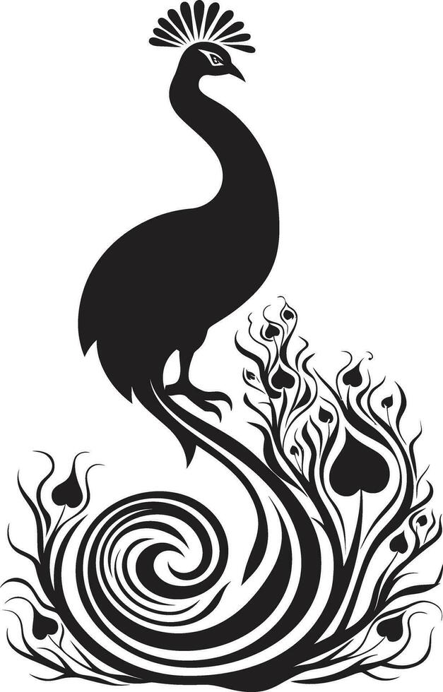 majestuoso majestad negro pavo real emblema perfil real fantasía vector pavo real símbolo en negro