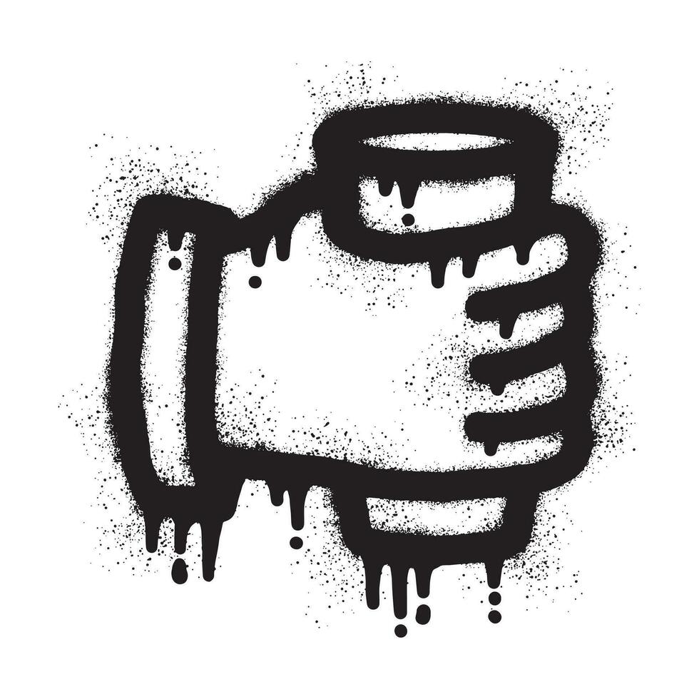 Graffiti of a hand holding a cup with black spray paint vector