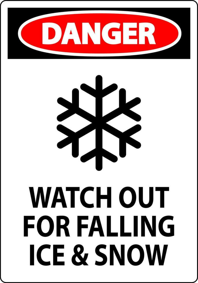 peligro firmar reloj fuera para que cae hielo y nieve vector