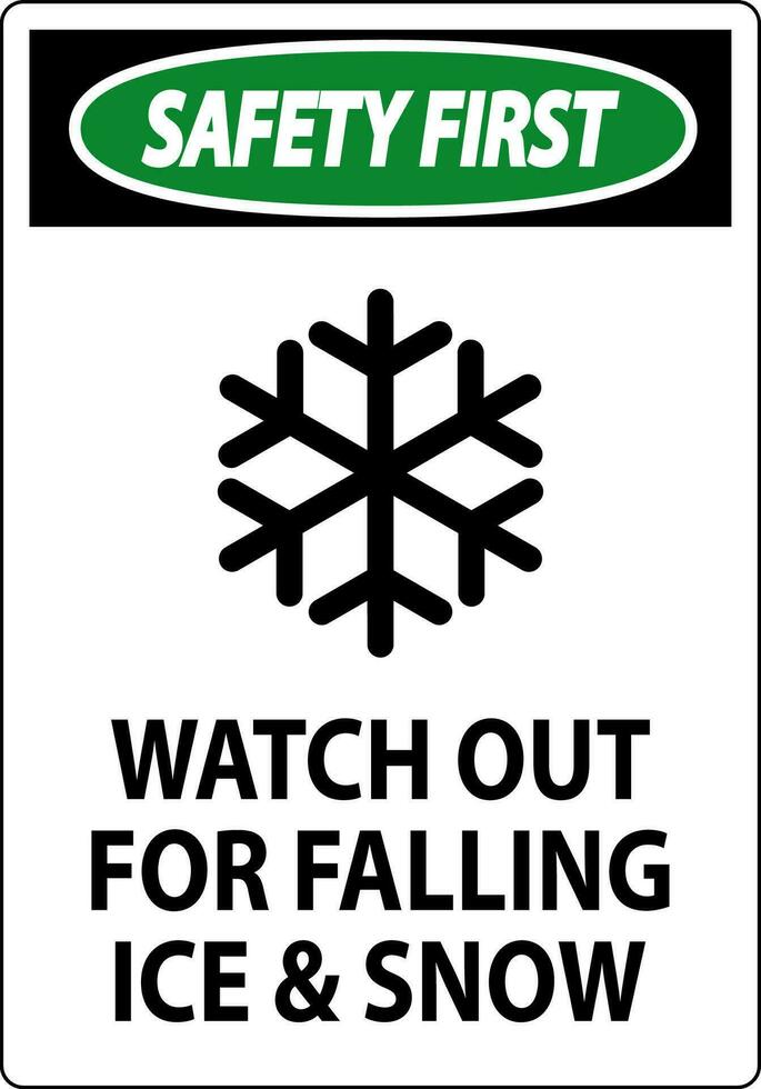 Safety First Sign Watch Out For Falling Ice And Snow vector