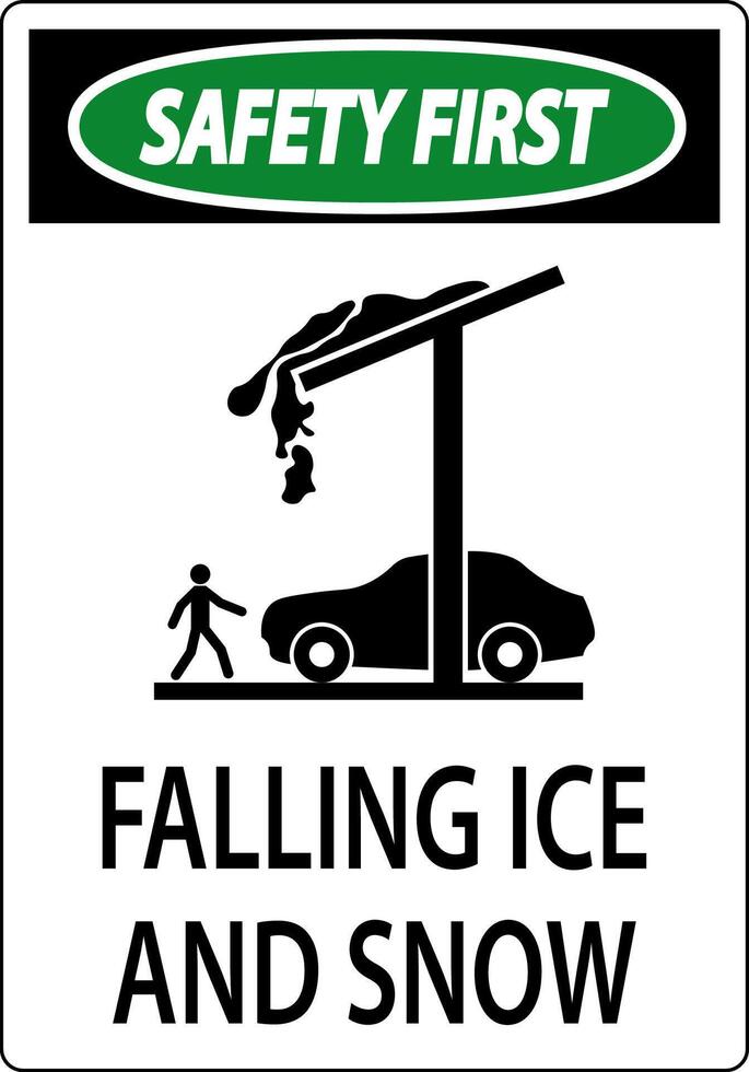 Ice and Snow Safety First Sign Caution - Falling Ice And Snow Sign vector