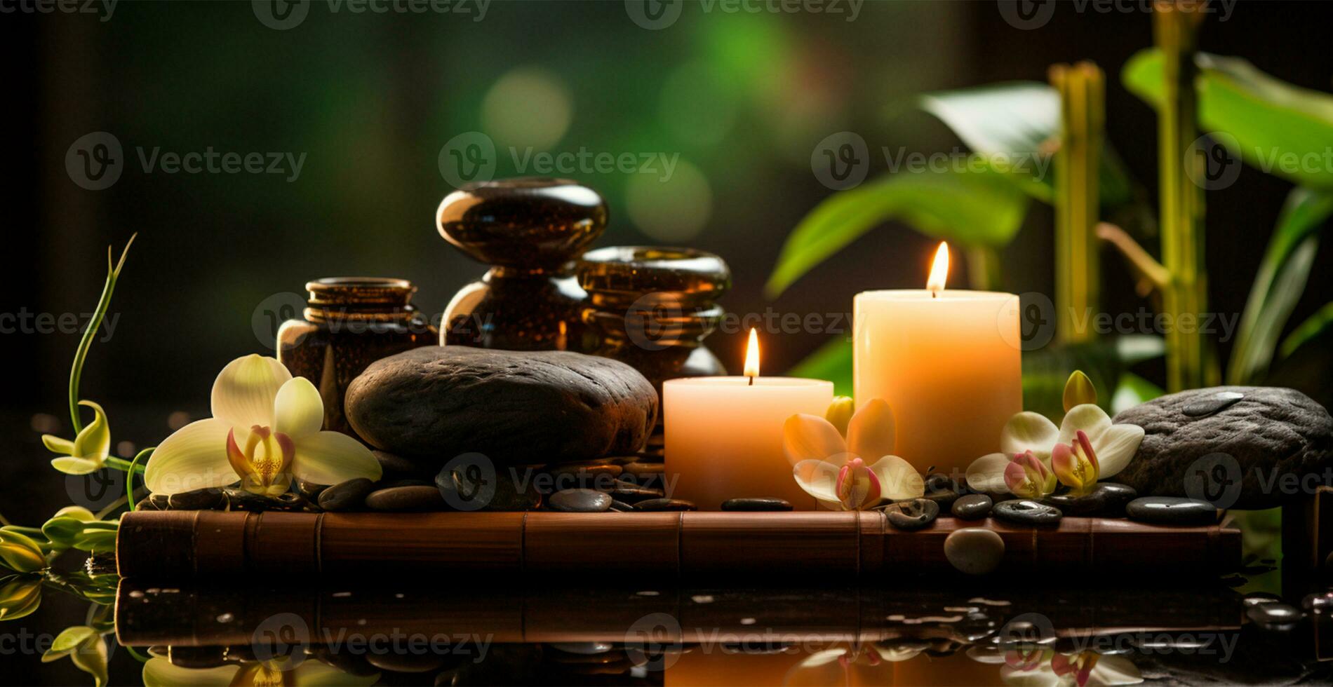 Wellness decoration, spa massage, oil on stone background. Zen, relaxation concept - AI generated image photo