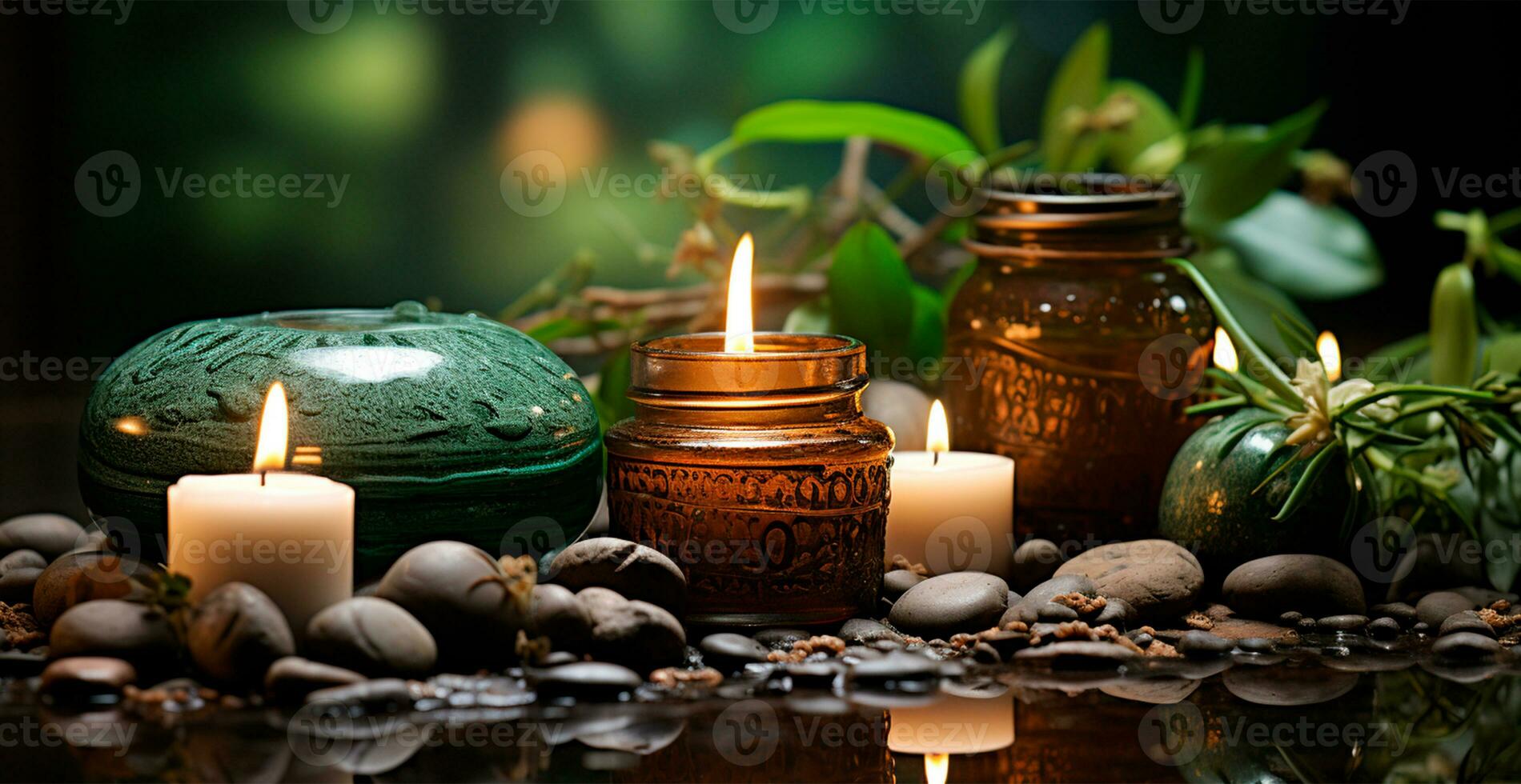 Wellness decoration, spa massage, oil on stone background. Zen, relaxation concept - AI generated image photo