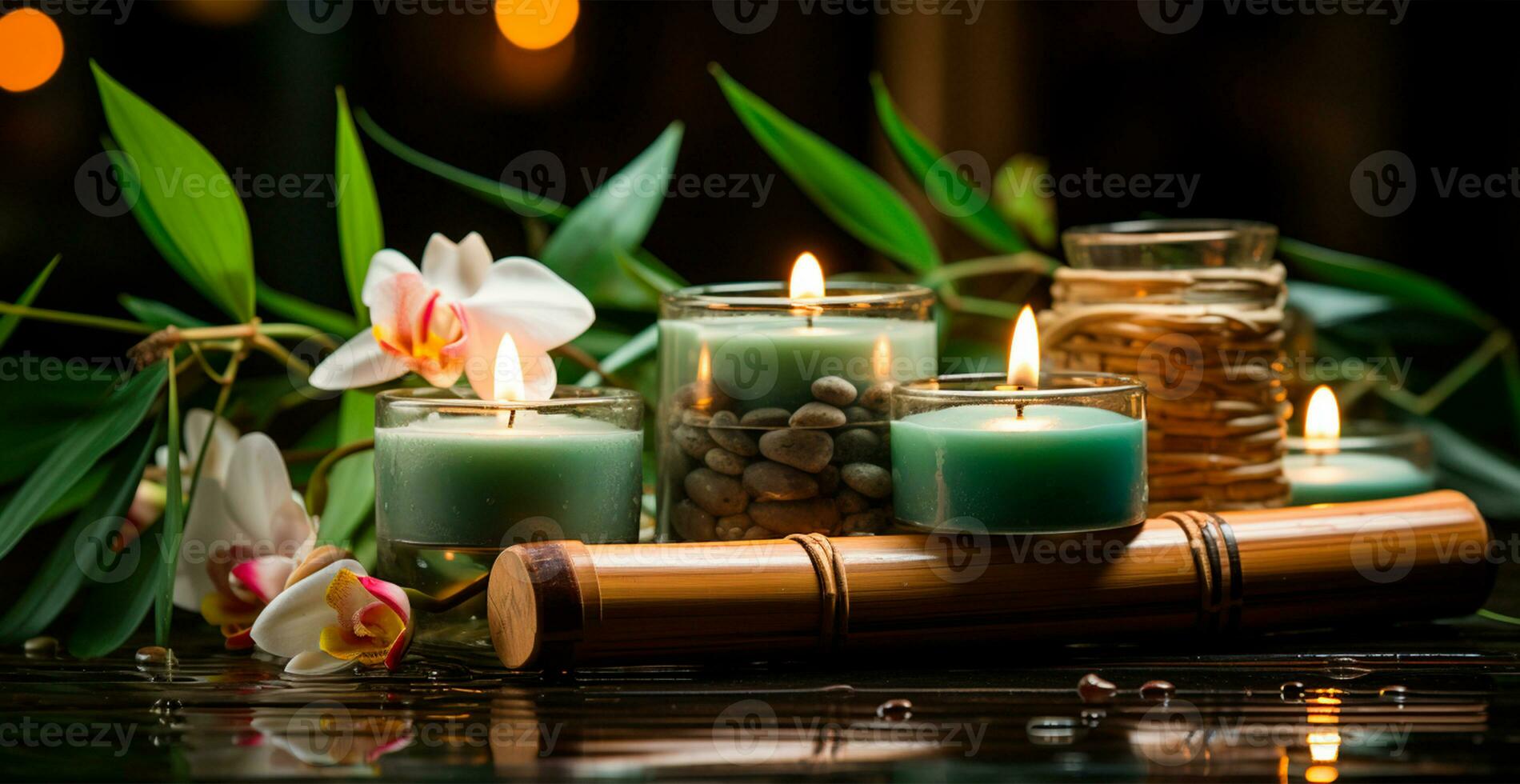 Wellness decoration, spa massage, oil on stone background. Zen, relaxation concept - AI generated image photo