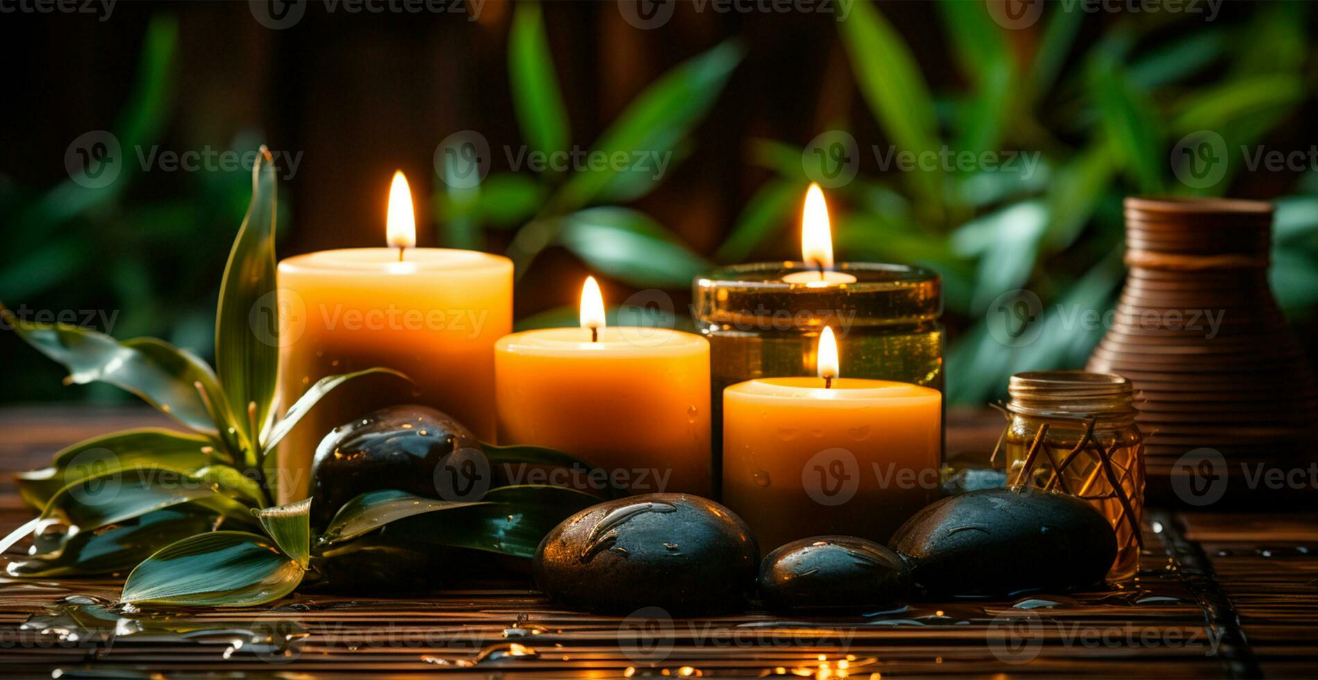 Wellness decoration, spa massage, oil on stone background. Zen, relaxation concept - AI generated image photo