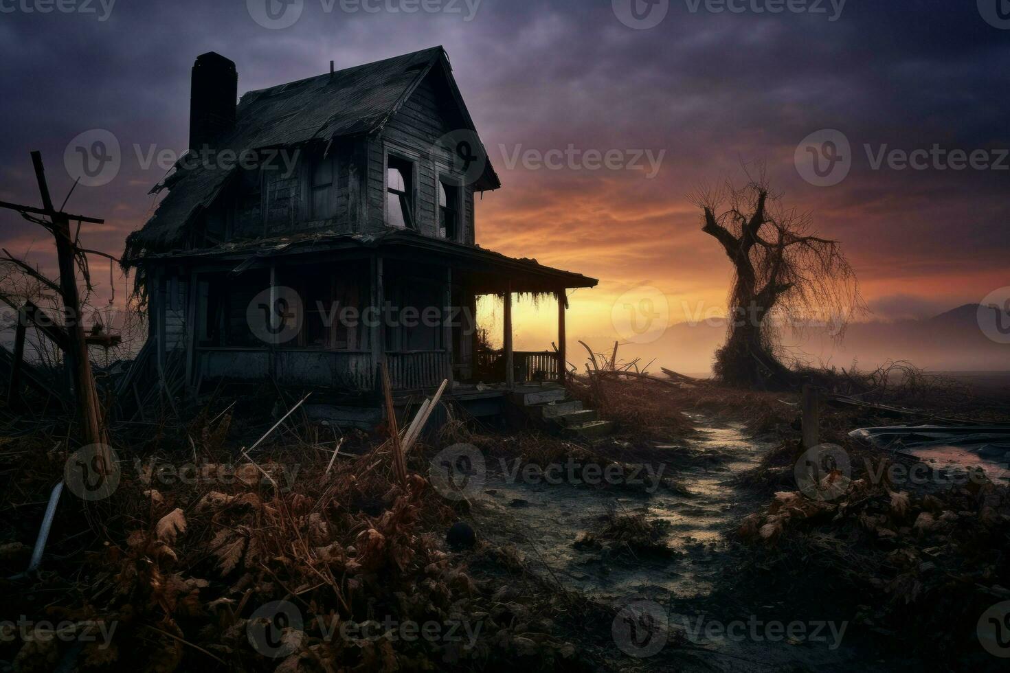 Haunted Abandoned house. Generate Ai photo
