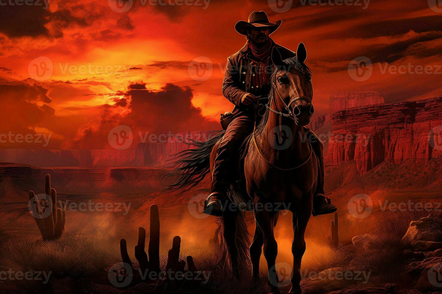 Heroic Cowboy banner portrait. Generate ai photo