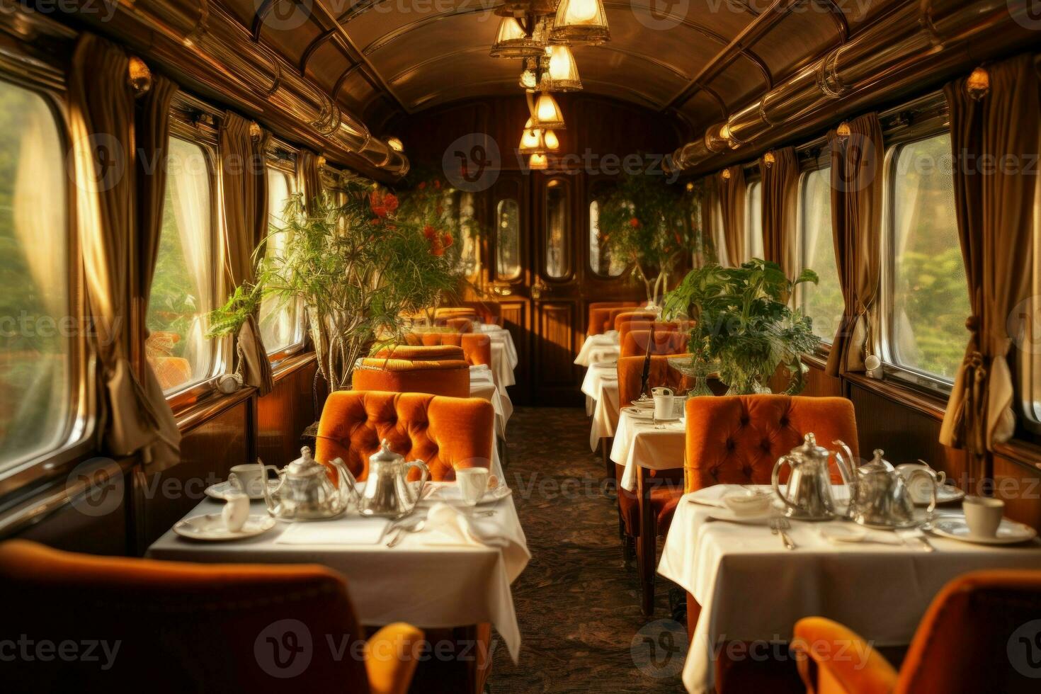 Ambient Dining interior train. Generate Ai photo
